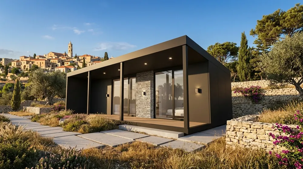 Heliohaus on a plot near Lefkara among olive trees and stone terraces